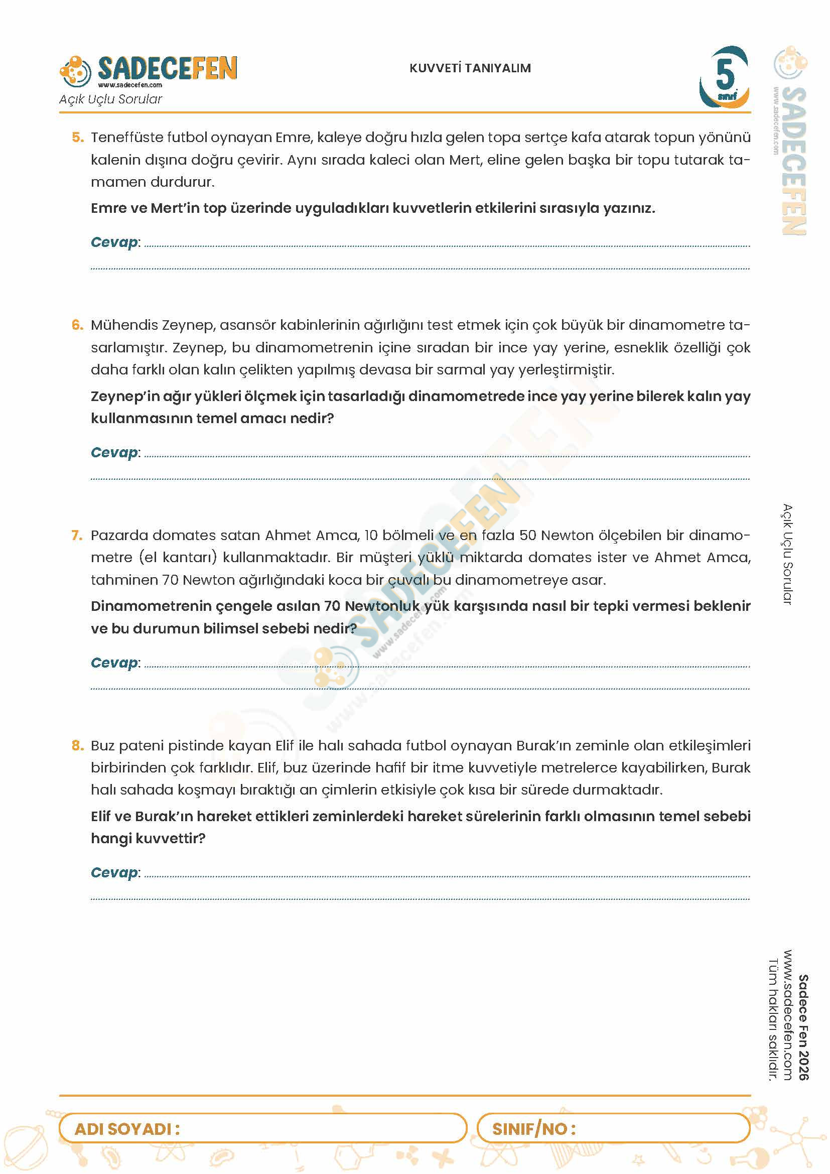 5. Sınıf Kuvveti Tanıyalım (2. Ünite) – Açık Uçlu Sorular - Görsel 2