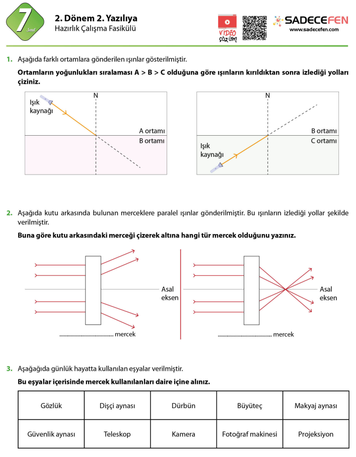 7. Sınıf Fen Bilimleri 2. Dönem 2. Yazılı Kağıdı ve Çözümleri - Görsel 1