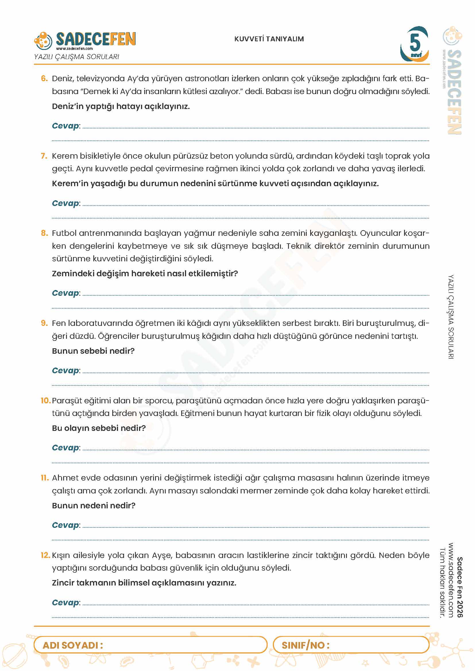 5. Sınıf Kuvveti Tanıyalım (2. Ünite) Yazılı Çalışma Kağıdı - Görsel 2