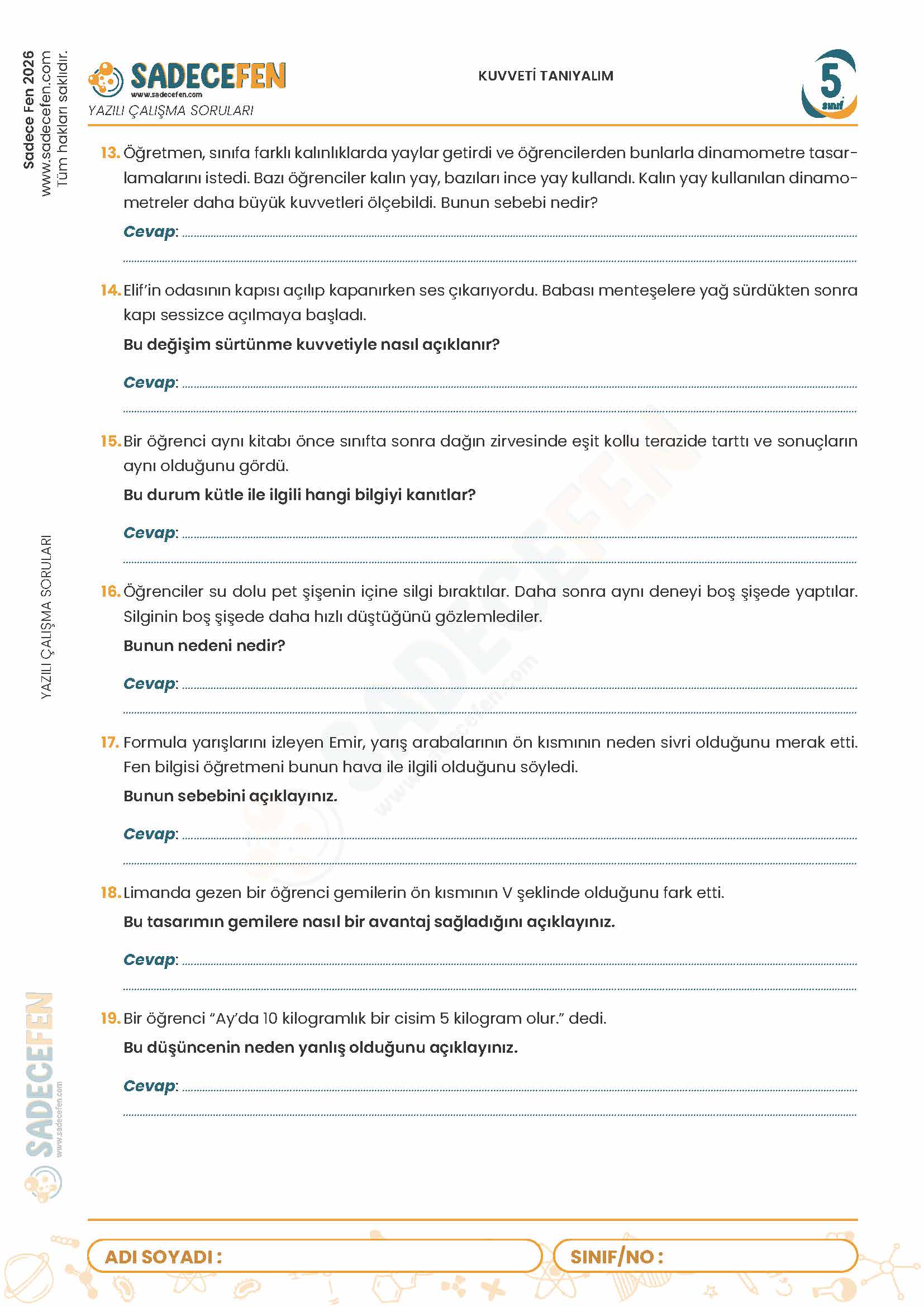 5. Sınıf Kuvveti Tanıyalım (2. Ünite) Yazılı Çalışma Kağıdı - Görsel 3