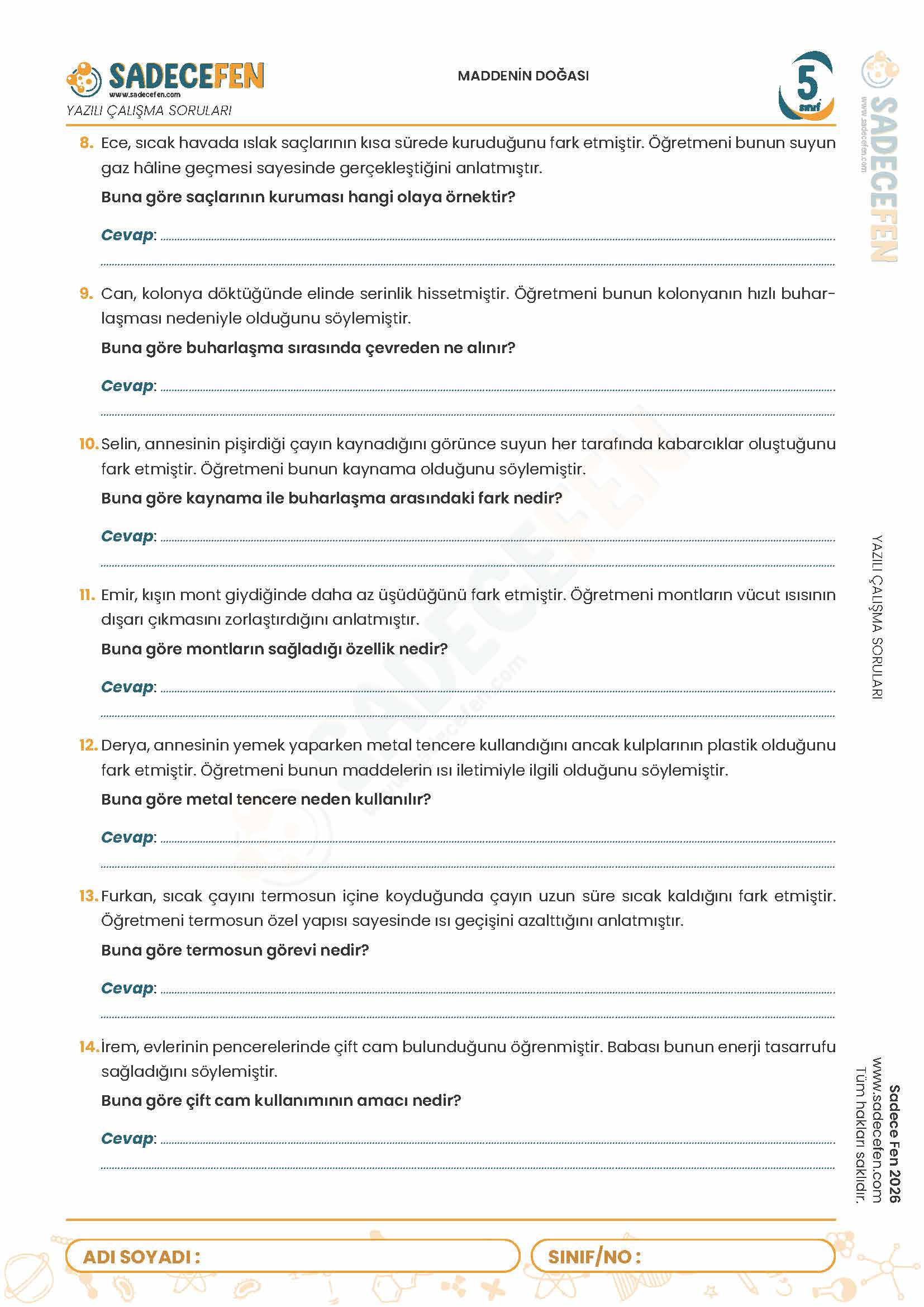 5. Sınıf Maddenin Doğası (5. Ünite) Yazılı Çalışma Kağıdı - Görsel 2