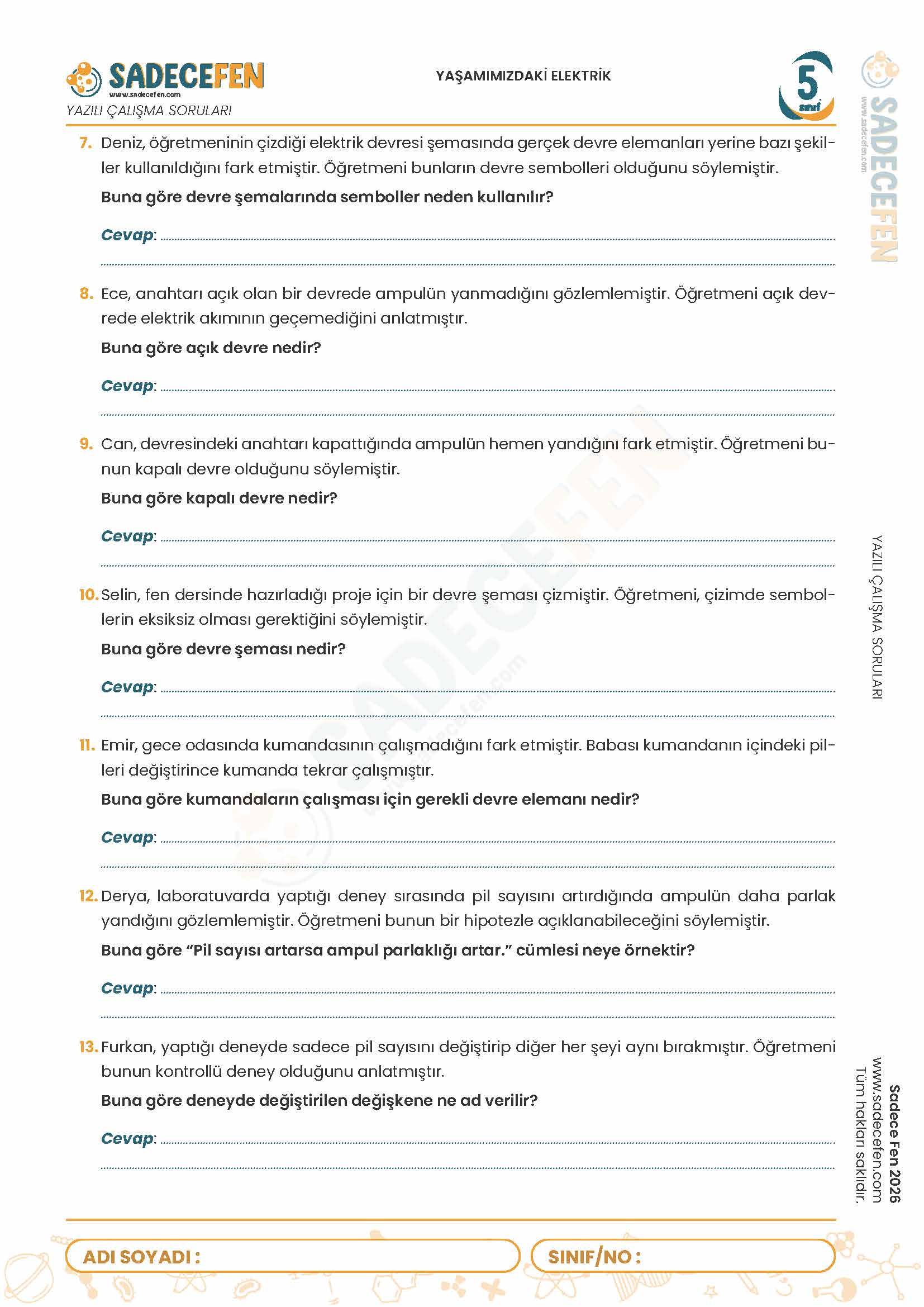 5. Sınıf Yaşamımızdaki Elektrik (6. Ünite) Yazılı Çalışma Kağıdı - Görsel 2